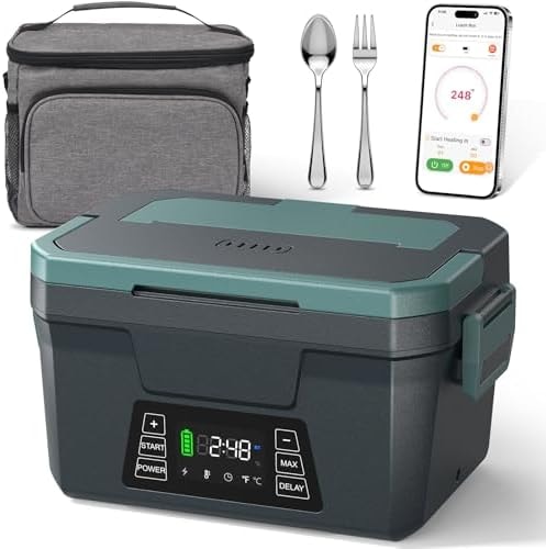 Cordless Electric Lunch Box for Adults, APP Control Heated Lunch Box for Men, 18000mAh Battery Powered Portable Food Warmer w/ Timer, Auto Heating 5-side Rechargeable 248°F for Work/Outdoor/Gifts