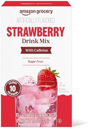 Amazon Grocery, Strawberry Drink Mix with Caffeine, 10 packets, 1.1 Oz