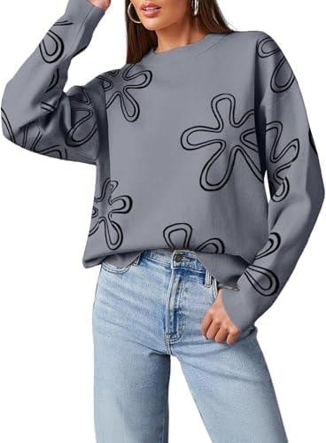 Dokotoo Fall Outfits for Women Crewneck Long Sleeve Womens Sweaters Gray XL
