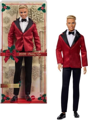 Barbie Signature 2026 Collectible Holiday Ken Doll and Doll Stand