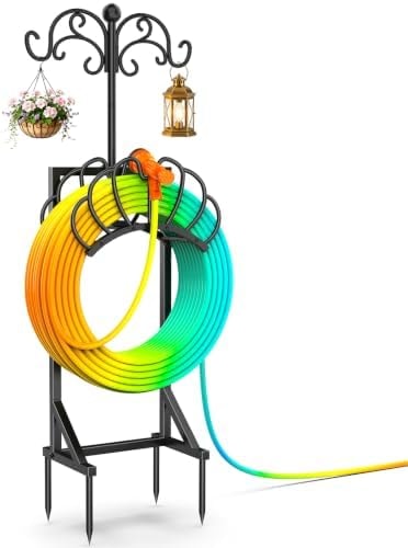 Garden Water Hose Holder Freestanding with Shepherds Hooks for Outside