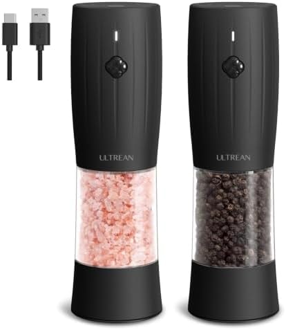 Ultrean Electric Salt and Pepper Grinder Set, USB-C Rechargeable, Salt and Pepper Shakers Spice Mill with 6 Adjustable Coarseness LED Light, Kitchen Appliances for HouseWarming Gifts