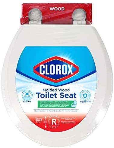 Clorox Round Wood Toilet Seat with Easy-Off Hinges-Wiggle Free Design ‎16.54 x 16.5 x 0.99 inches