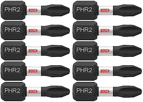 BOSCH ITPH2R1B 10-Pack 1 in. Phillips #2R Impact Tough Screwdriving Reduced Insert Bits