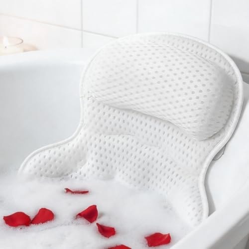Bath Pillow for Tub,Bathtub Pillow for Head,Neck,Shoulder and Back Support,Soft Bath Tub Pillow for Bathtub,Hot Tub and Spa,White