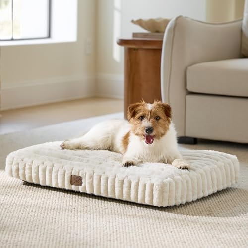 Bedsure ComfyFleece Dog Bed Mat, Shredded Chopped Foam Pet Bed (Cream, 30x20x3 inch)