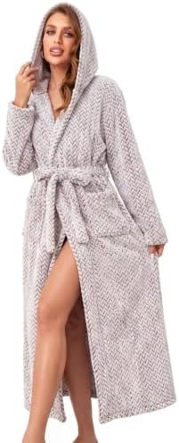 RONGTAI Women's Plush Hooded Robe Bathrobe-Fast Warmth for Home