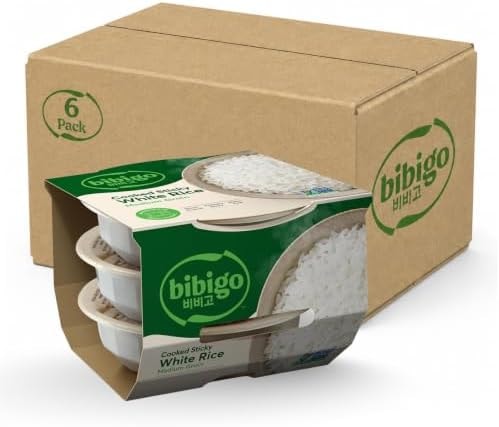 Bibigo Korean Sticky White Rice, Microwavable, Zero Trans Fat, 7.4 Ounce (Pack of 18)