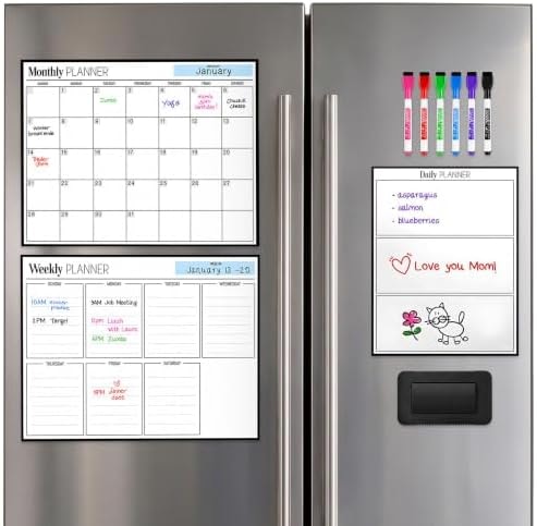 3 Pack Magnetic Dry Erase Calendar for Fridge, 17" x 12" Fridge Planner