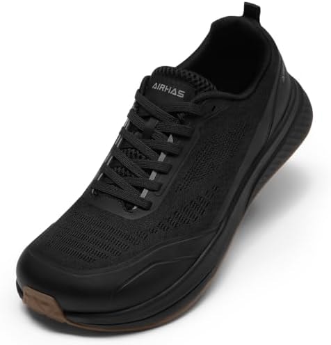 AIRHAS Mens Wide Toe Box Gym Shoes Low Drop Sneakers(Black/Gum,9.5)