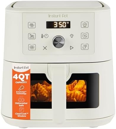 Instant Pot 4Qt VORTEX 6-in-1 Mini Air Fryer, Custom Program Options, Air Fry, Broil, Roast, Dehydrate, Bake, Reheat, Sea Salt, 4 Quarts