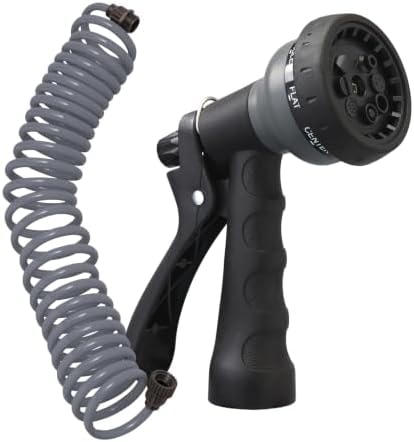 Orbit Coil Garden Hose, 25 ft, with 8-Pattern Nozzle, Gray - 26382
