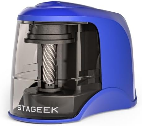 STAGEEK Electric Pencil Sharpener, Plug in or USB/Battery Operated, Blue