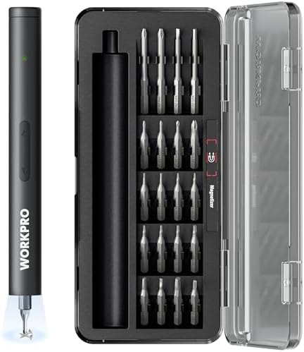 WORKPRO 20-in-1 Mini Electric Screwdriver with Magnetizer & S2 Steel Bits, 3.6V Rechargeable Precision Screwdriver Set for Electronics, Phone, Camera, Laptop & Watch