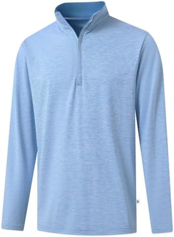 M MAELREG Mens Quarter Zip Pullover Dry Fit Striped Mock Neck 1/2 Halff Quarter Zip Sweatshirt Golff Pullover Men Sky Blue Heather