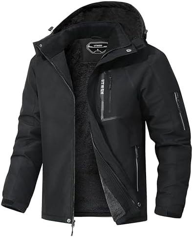 UTWGN Men's Ski Jacket Winter Warm Snow Coat Waterproof Windbreaker Hooded Work Outerwear Snowboarding Jackets