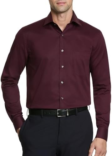 Van Heusen Men's Dress Shirt Flex Regular Fit Solid Shirt, Hearth Stretch, 16" Neck 32"-33" Sleeve