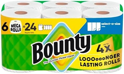 Bounty Select-A-Size Paper Towels, White, 6 Mega Rolls = 24 Regular Rolls