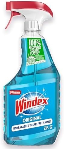 Windex Glass and Window Cleaner Spray Bottle, Packaging Designed to Prevent Leakage and Breaking, Surface Cleaning Spray, Original Blue Scent, 23 Fl Oz