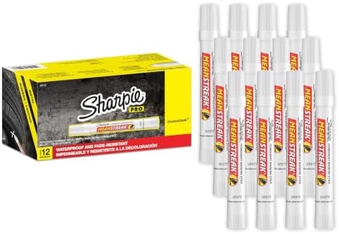 Sharpie Mean Streak Permanent Marking Stick, Bullet Tip, White, Box of 12