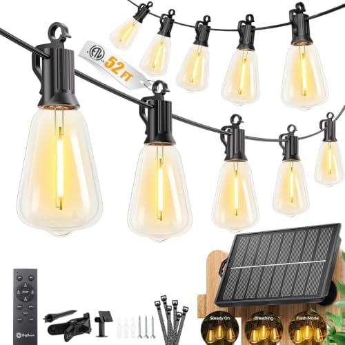 Brightown 52FT Solar String Lights Outdoor Waterproof, Up to 26Hrs Runtime