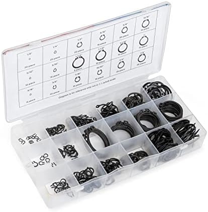 NEIKO 50458A Snap Ring Shop Assortment | 300 Piece Retaining Ring Set | 18 Sizes (1/8" - 1-1/4") | Heat-Treated Hardened Steel | Secure Parts on Grooved Shafts, Pins, Studs, etc.