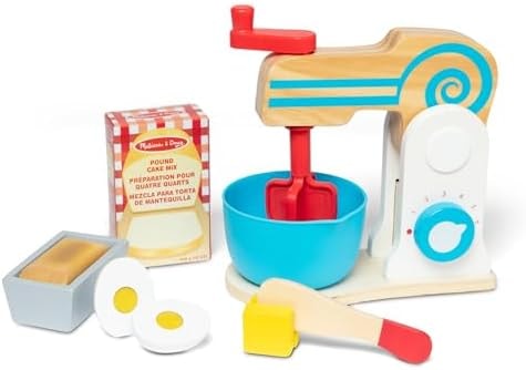 Melissa & Doug Wooden Make-a-Cake Mixer Set (11 pcs) - Play Food and Kitchen Accessories - FSC Certified
