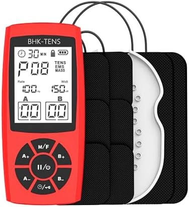 Rechargeable TENS Unit Machine for Pain Relief Therapy, Electronic EMS Muscle Stimulator for Shoulder Pain Relief, TENS&EMS Stimulator for Back Pain, Shoulder Neck Pain Relief, Sciatica Pain, red