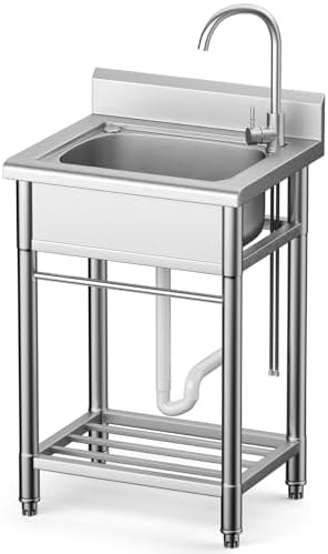 Stainless Steel Utility Sink, Freestanding Single Bowl Garage Sink 22 Inch
