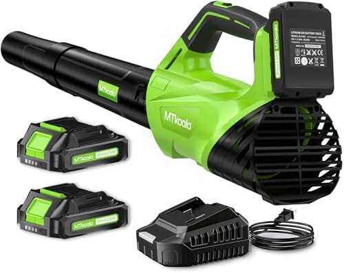 Leaf Blower, Leaf Blower Cordless with 2 * 2.6AH Batteries and Fast Charger, 450CFM &150MPH and 2 Speed Mode, Lightweight Electric Leaf Blowers for Lawn, Yard, Leaves, Dust Care