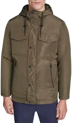 Kenneth Cole Men's Self Hooded Four-Pocket Jacket, Olive, X-Large