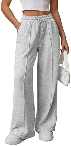 ATHMILE Womens Wide Leg Sweatpants High Waisted Baggy Teen Girl Pants Grey