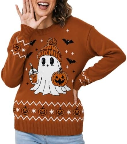 Halloween Sweaters for Women: Ghost Pumpkin Costume Knit Pullover