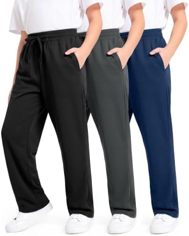 3 Pack Boys Sweatpants with Pockets - Kids Athletic Mesh Open Bottom Pants