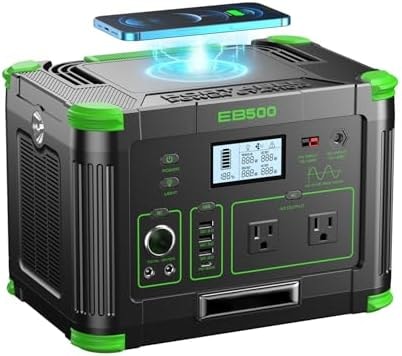 Portable Power Station 500W, 519.48Wh/140400mAh Solar Generator Backup Lithium Battery Pack Power Supply with 2 AC Outlets, PD 60W USB-C Power bank for Outdoor RV Camping Home Outage Emergency