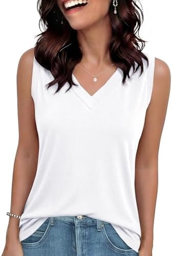 GAYHAY White Tank Top Woman V Neck Sleeveless Shirts Loose Fit Summer 2026