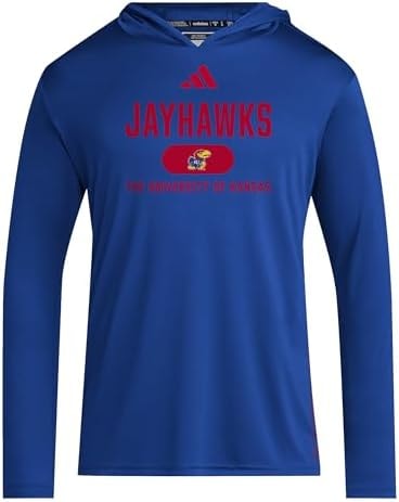 adidas Men's NCAA Designed for Training Team Lightweight Hoodie, Team Royal Blue/Team Power Red/Ncaa Kansas, X-Small