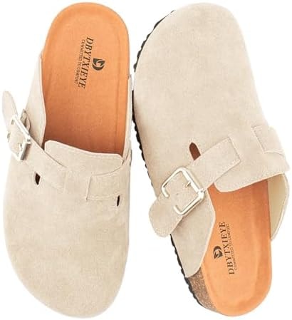 Unisex Genuine Suede Clogs, Clogs for Women with Arch Support, Men's Clogs Perfect for Wide Feet & Wearing Without Socks Outdoors Apricot