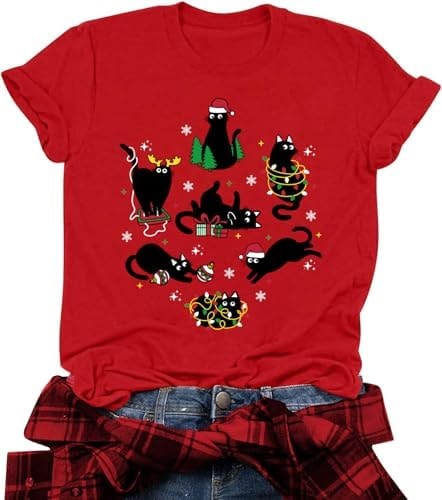 Christmas Shirts Women Christmas Cat Lover tee Cat Lover Gifts