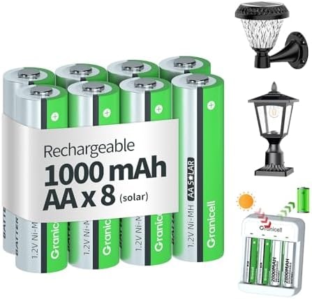 Granicell 8-Pack NiMH Rechargeable AA Batteries for Solar Lights