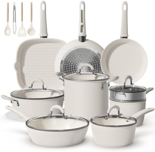 Bazova 24Pcs Pots and Pans Set Non Stick,Titanium Ceramic Cookware Sets