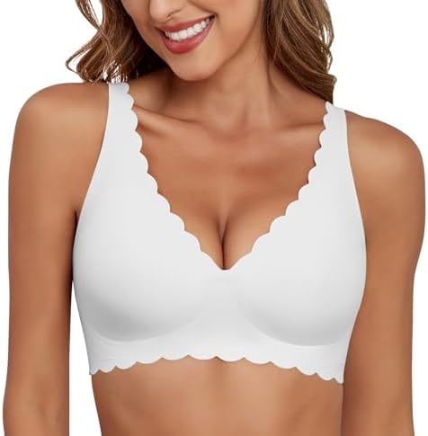 Xcutting Bras for Women No Underwire Wireless Push Up Plunge Bra White,XL