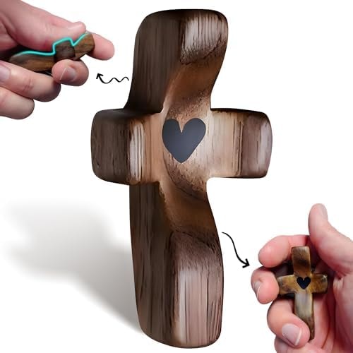 VINETEN Wooden Cross Fidget, Pocket Cross My Heart Stress Relief and Prayer