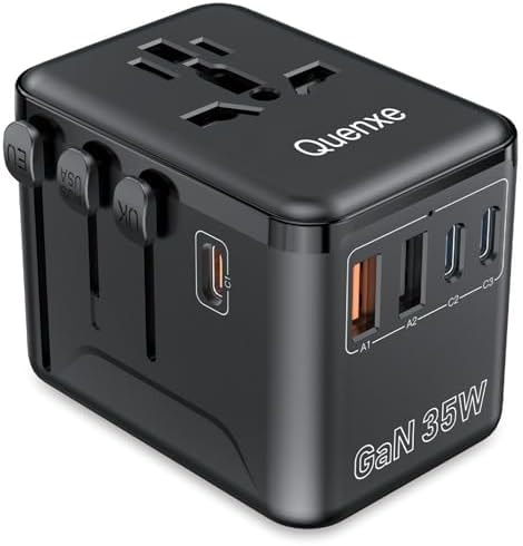 Universal Travel Adapter, International Power Adapter with 35W PD & QC Fast Charging, Travel Plug Adaptor Worldwide with 3 USB-C & 2 USB-A for USA to Europe UK France Germany Australia(Type C/G/A/I)