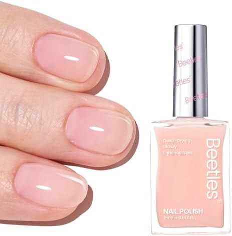 Beetles Nail Polish - Nude Nail Polish Pink Jelly Nail Concealer Fast Dry Quick Natural Nail Strengthener and Growth Treatment for Thin and Damaged Nails,0.51 FL OZ