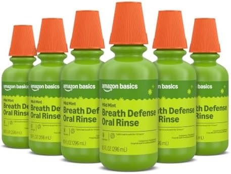 Amazon Basics Breath Defense Oral Rinse, Mild Mint Flavor, 10 fl oz, Pack of 6