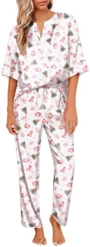 Ekouaer Women's Satin Silky Pajama Set 2 Piece V Neck Silk Pjs with Pocket