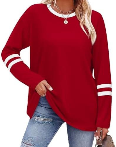 Sampeel Plus Size Tops for Women Long Sleeve Shirts for Women Early Fall Fashion 2026 Casual Tops Women's Clothing Fall Clothes Essentials Outfits Teachers Winter Clothing Must Haves Red XL
