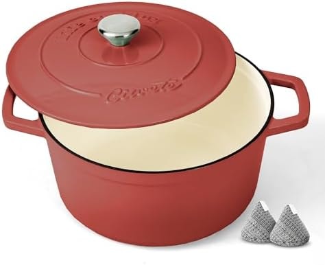 Ciwete Enameled Cast Iron Dutch Oven Pot, 4.4 Quart, Red