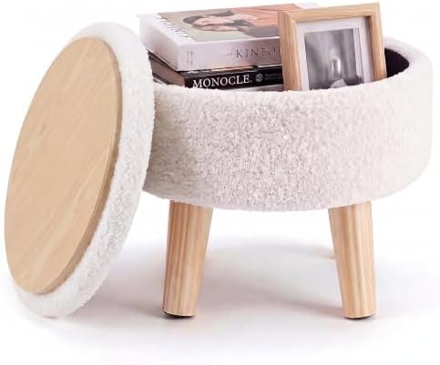 DUMOS Small Storage Ottoman Foot Stool, Round Foot Rest for Living Room